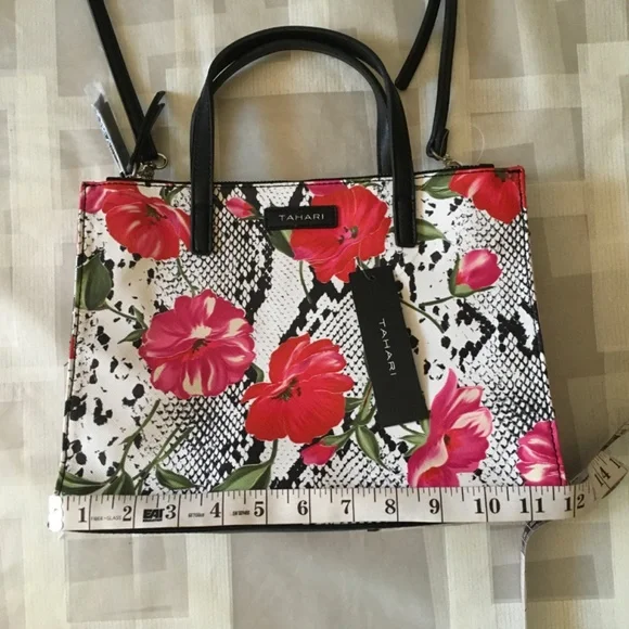 Tahari Floral Snake Satchel. - Picture 7 of 9